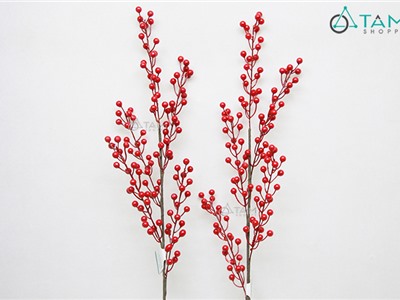 Cành trái đỏ đơn trang trí 90cm T-HOA-12